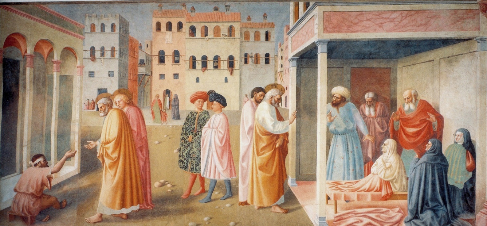 1. 1.	Masolino da Panicale, St. Peter Healing a Cripple and the Raising of Tabitha, 1424-1428, fresco, Brancacci Chapel, Church of Santa Maria del Carmine, Florence.